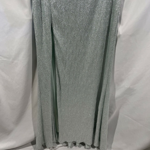 NWD Aidan by Aidan Mattox Metallic Textured Slit Gown in Celadon Silver - Picture 10 of 13